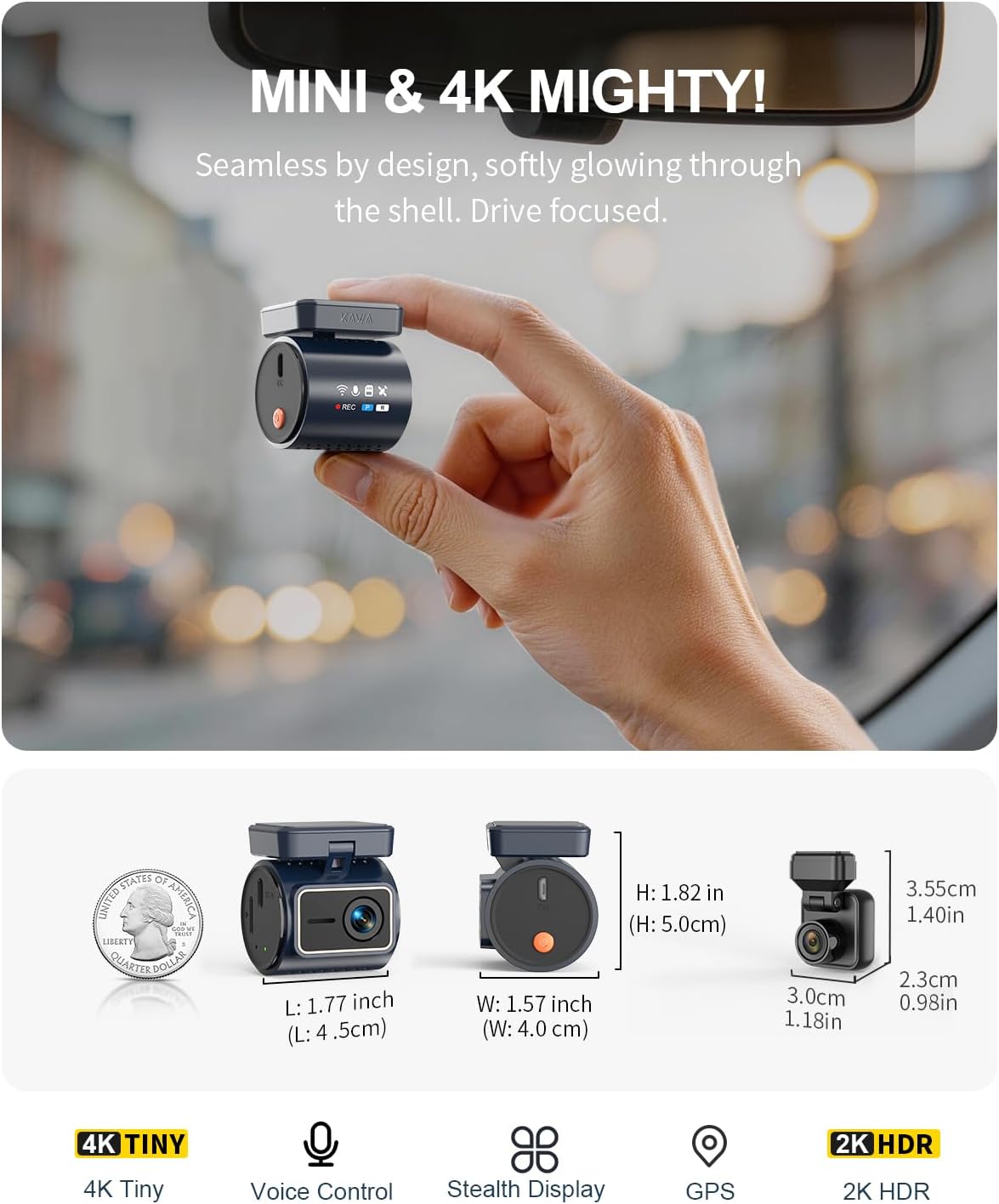 CÁMARA PARA AUTO KAWA DUAL DASH CAM 4K+1080P CON GPS Y WI-FI 6 - 2