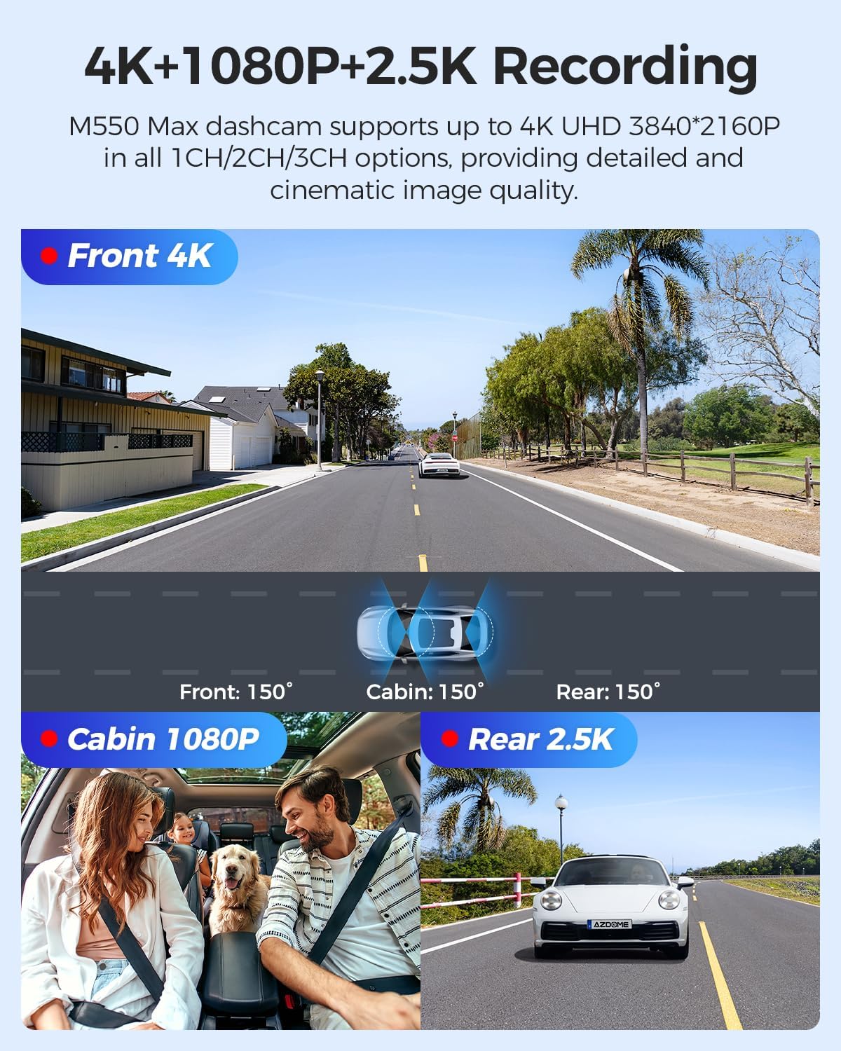 CÁMARA PARA AUTO AZDOME M550 MAX 4K TRIPLE CANAL CON SENSORES STARVIS 2 - 3