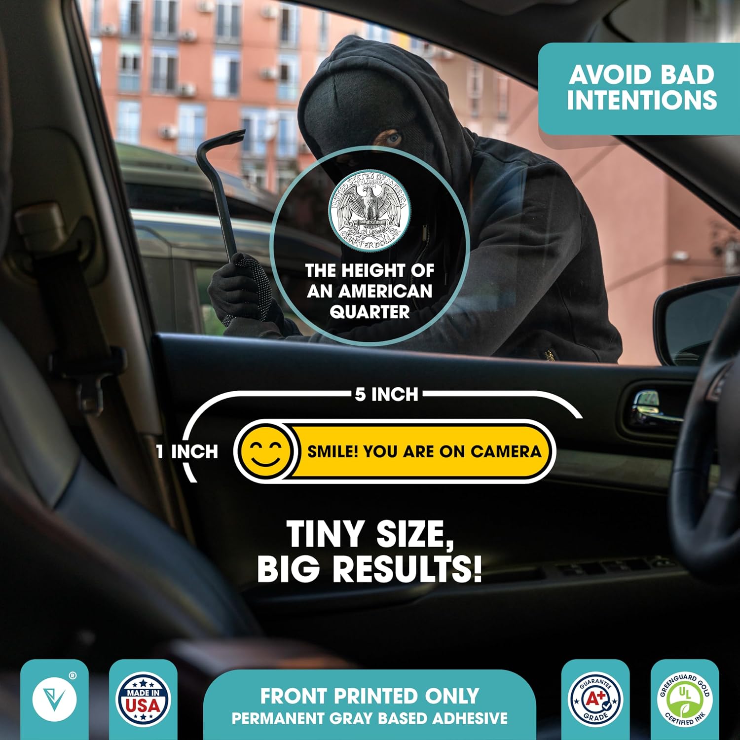 STICKER PARA VENTANA DE AUTO SMILE YOU ARE ON CAMERA ENGRAVENUSA 5X1 PULGADAS AMARILLO - 3