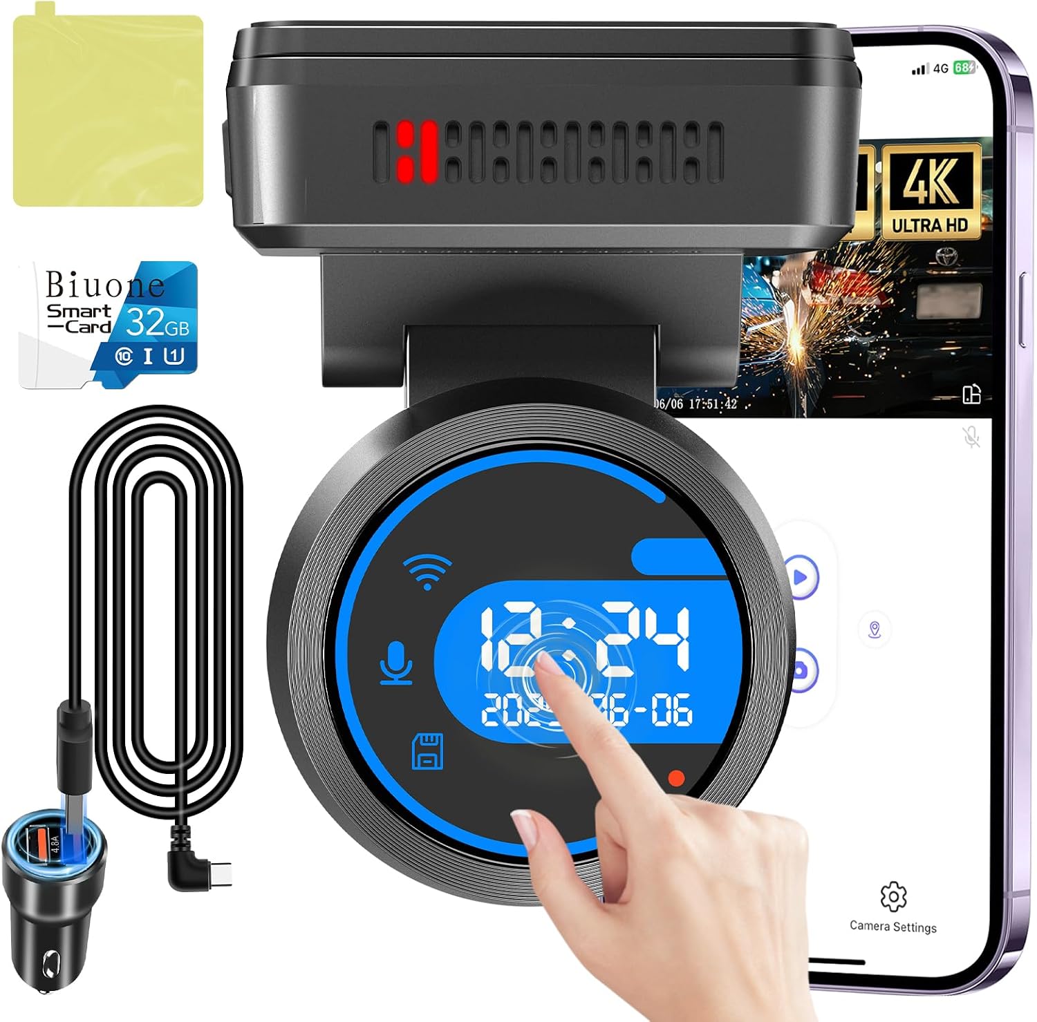CÁMARA PARA AUTO BIUONE M9 CON WIFI Y TARJETA 32GB 4K - 1