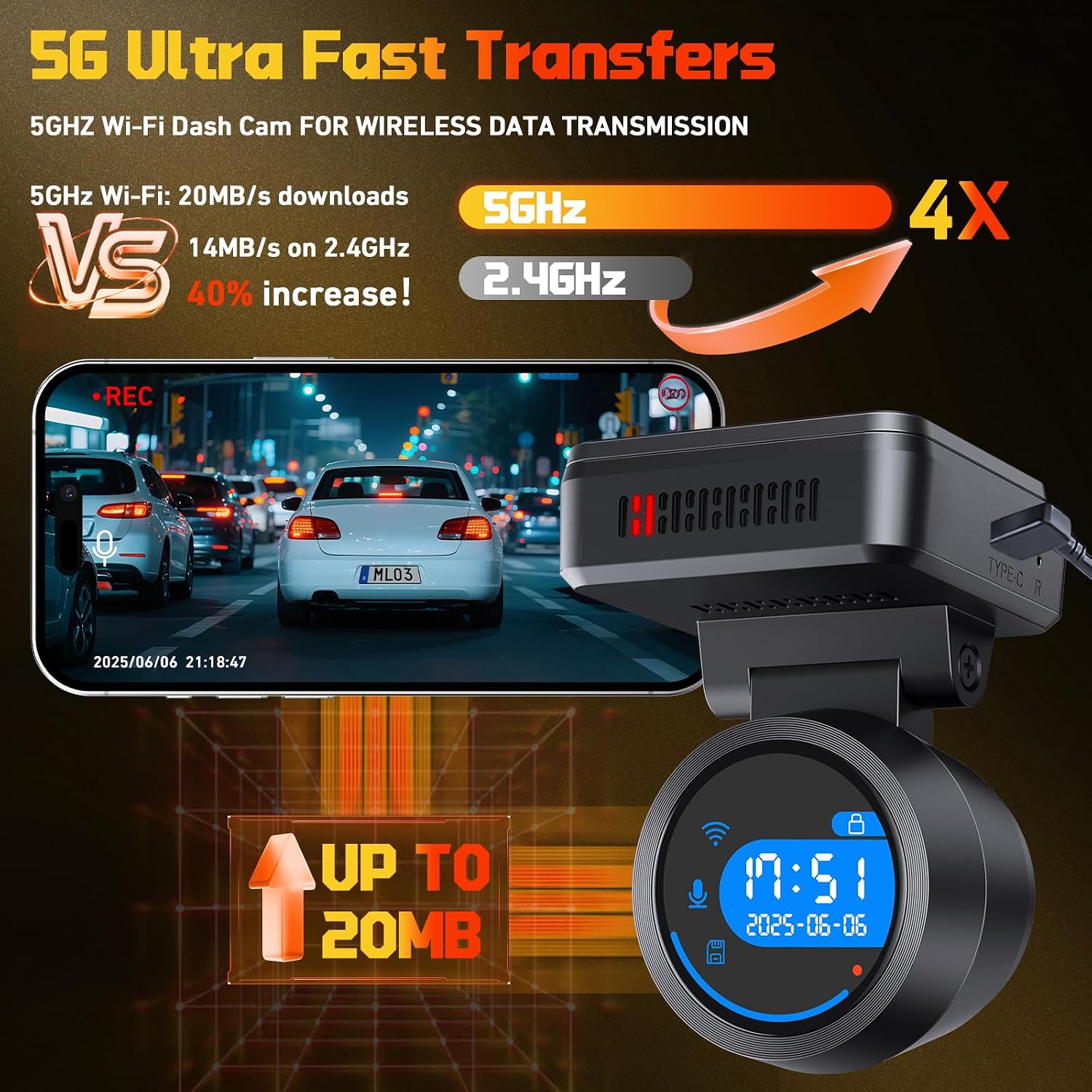 CÁMARA PARA AUTO BIUONE M9 CON WIFI Y TARJETA 32GB 4K - 5