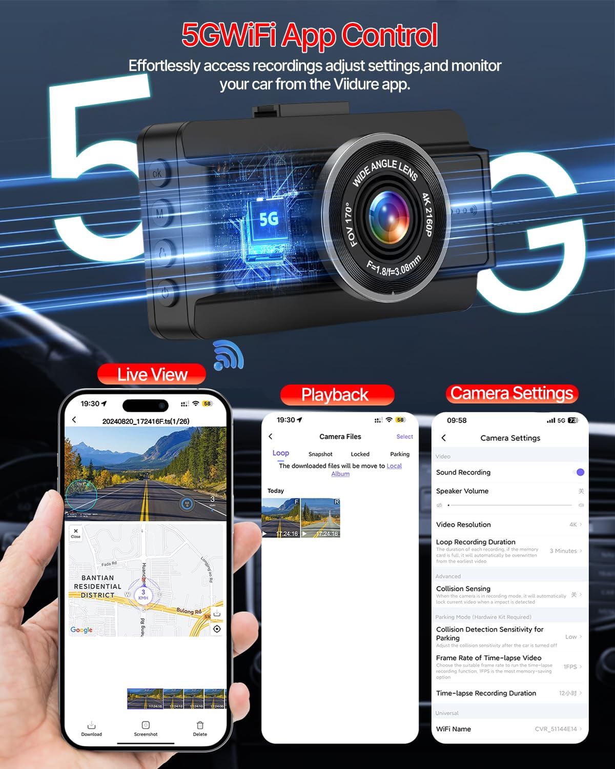 CÁMARA PARA AUTO FRONTAL Y TRASERA BIUONE 4K FULL HD CON TARJETA 64GB - 3