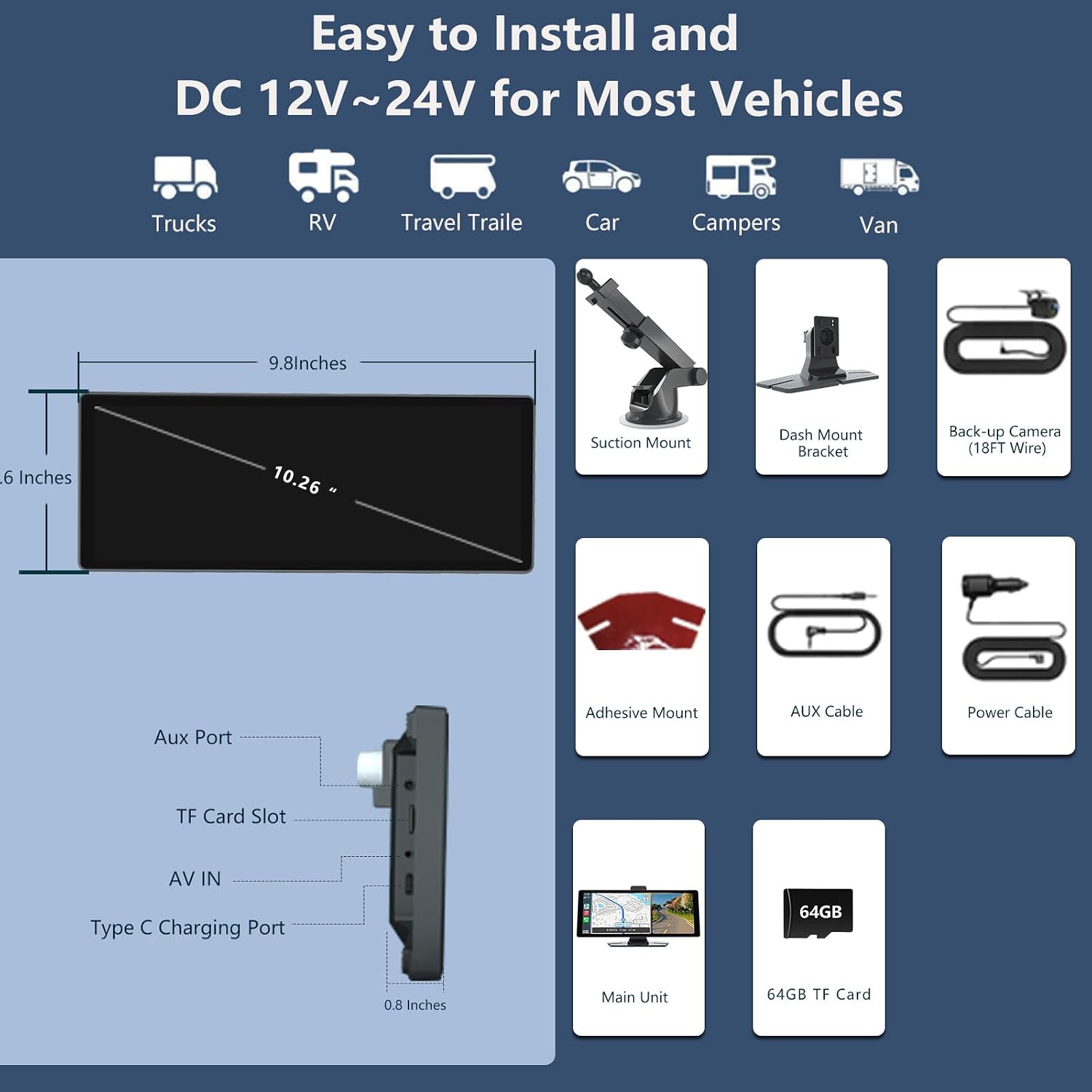 PANTALLA CARPLAY VNEIMQN 10.26' HD INALÁMBRICA CON CÁMARA 4K Y BLUETOOTH - 2