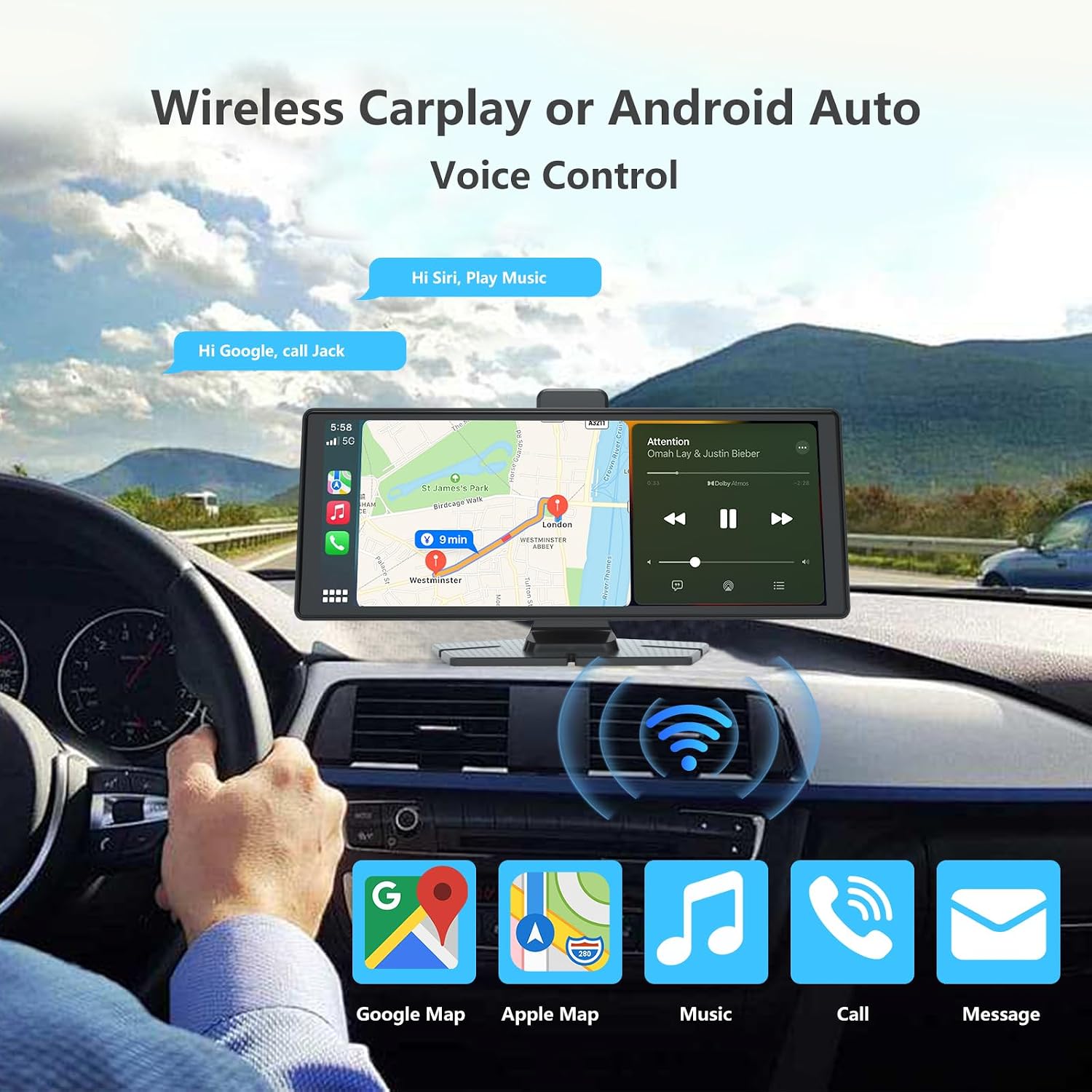 PANTALLA CARPLAY VNEIMQN 10.26' HD INALÁMBRICA CON CÁMARA 4K Y BLUETOOTH - 3
