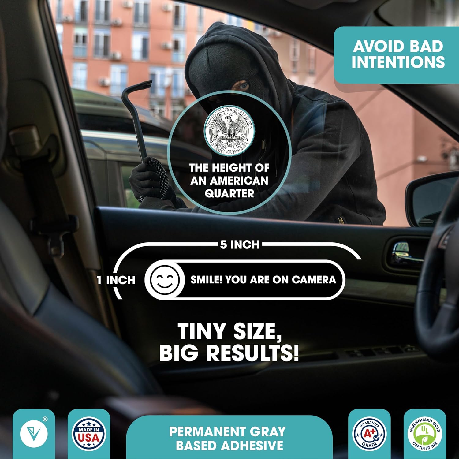 STICKER PARA VENTANA DE AUTO SMILE YOU ARE ON CAMERA ENGRAVENUSA 5X1 PULGADAS NEGRO BRILLANTE IMPERMEABLE 2 UNIDADES - 3