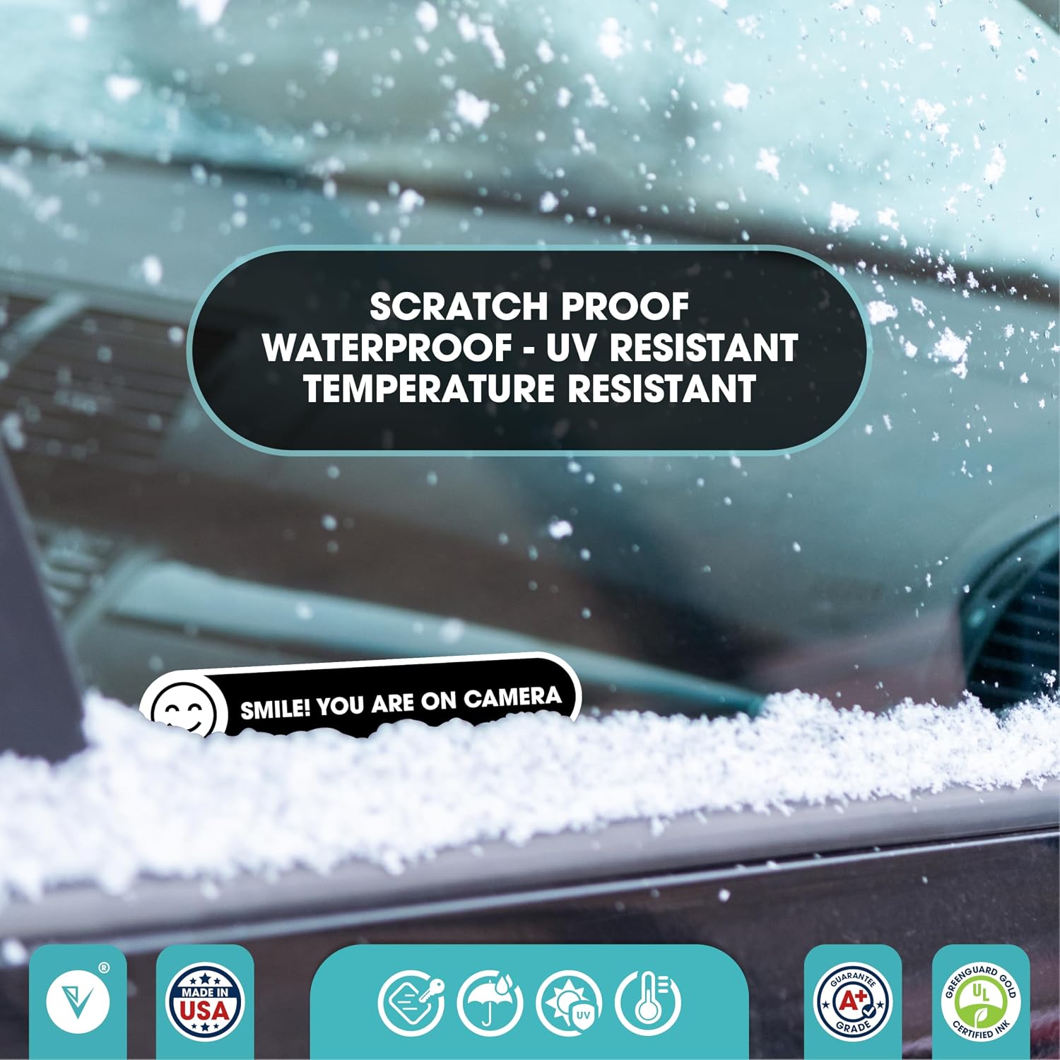 STICKER PARA VENTANA DE AUTO SMILE YOU ARE ON CAMERA ENGRAVENUSA 5X1 PULGADAS NEGRO BRILLANTE IMPERMEABLE 2 UNIDADES - 4