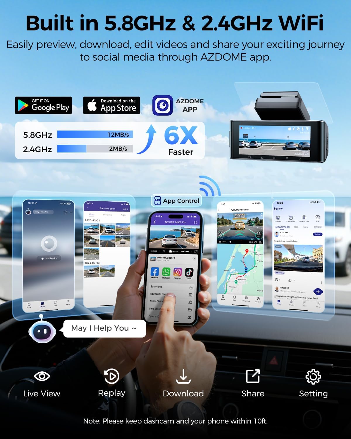 CÁMARA PARA AUTO AZDOME M550 PRO 3 CANALES 4K+1080P+2.5K CON GPS Y WIFI 64GB - 5