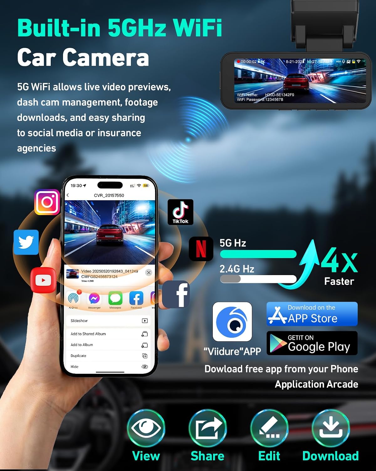CÁMARA PARA AUTO BIUONE 4K CON WIFI 5GHZ Y CONTROL POR APP - 2