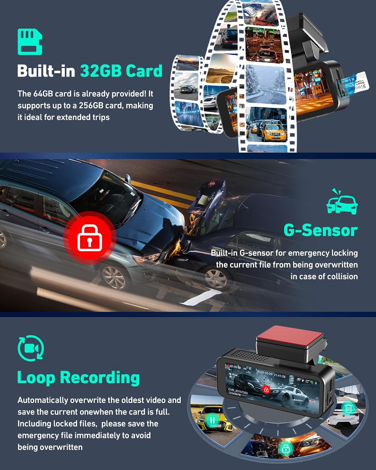 CÁMARA PARA AUTO BIUONE 4K CON WIFI 5GHZ Y CONTROL POR APP - 3
