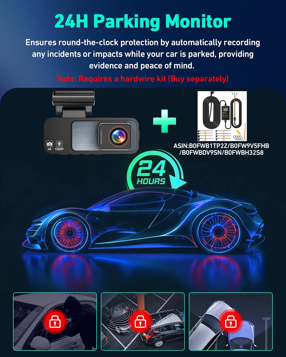 CÁMARA PARA AUTO BIUONE 4K CON WIFI 5GHZ Y CONTROL POR APP - 4