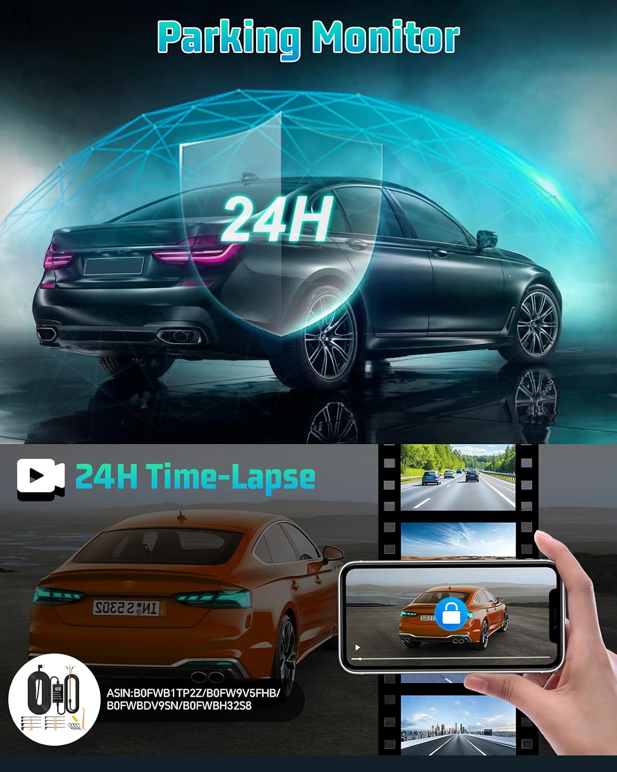 CÁMARA PARA AUTO BIUONE 4K FRONTAL Y 2K TRASERA CON WIFI 5GHZ Y CONTROL POR APP, TARJETA 64GB - 5