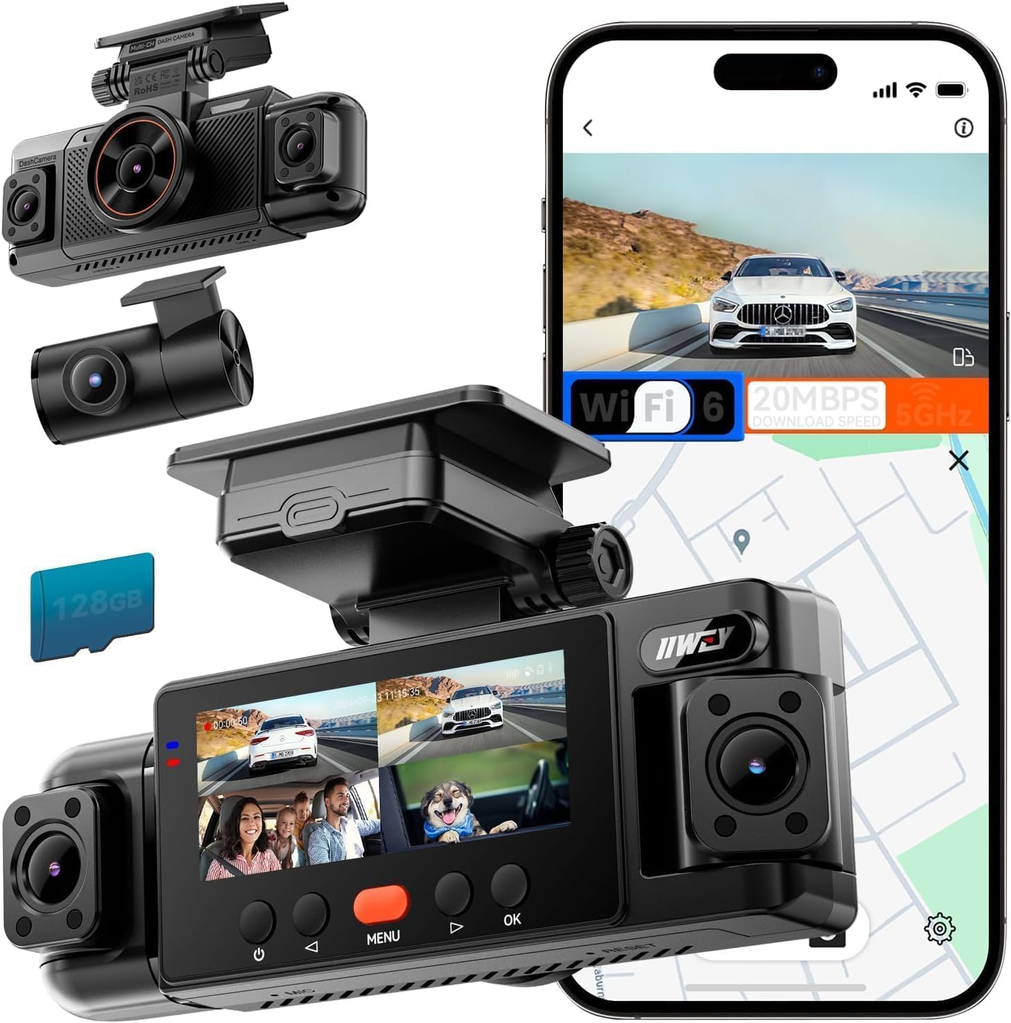CÁMARA PARA AUTO IIWEY N6 4 CANALES 360° CON VISIÓN NOCTURNA Y TARJETA 128GB - 1