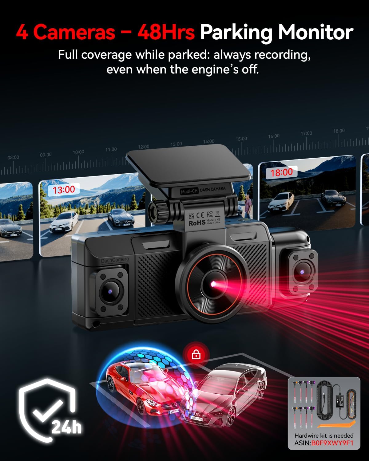 CÁMARA PARA AUTO IIWEY N6 4 CANALES 360° CON VISIÓN NOCTURNA Y TARJETA 128GB - 4