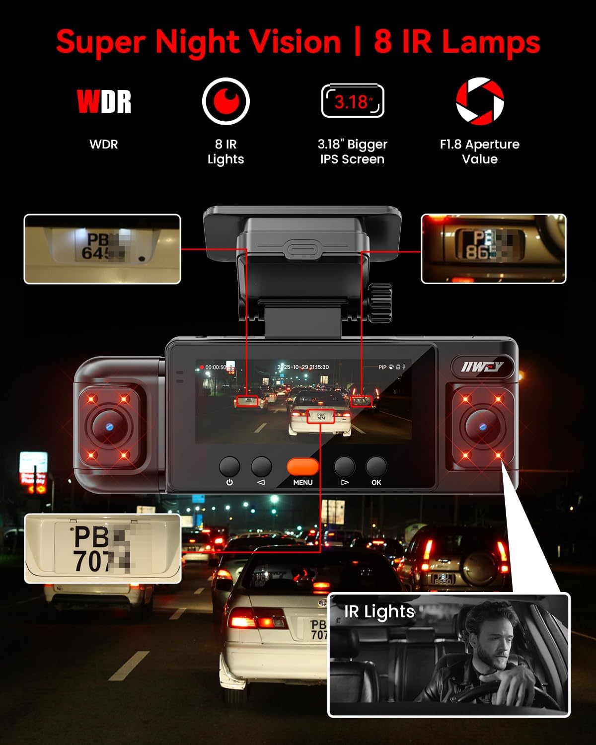 CÁMARA PARA AUTO IIWEY N6 4 CANALES 360° CON VISIÓN NOCTURNA Y TARJETA 128GB - 5