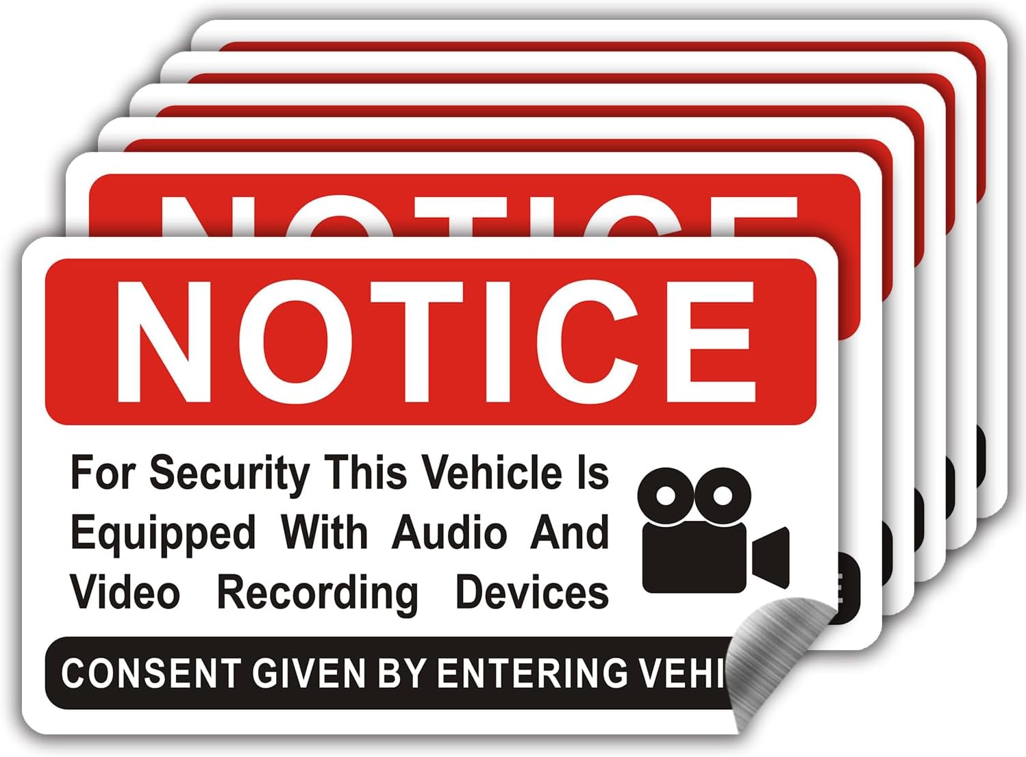 SET DE 6 STICKERS PARA VEHÍCULO LEMBANG AVISO DE GRABACIÓN AUDIO Y VIDEO ROJO 3.3X2 IN - 1