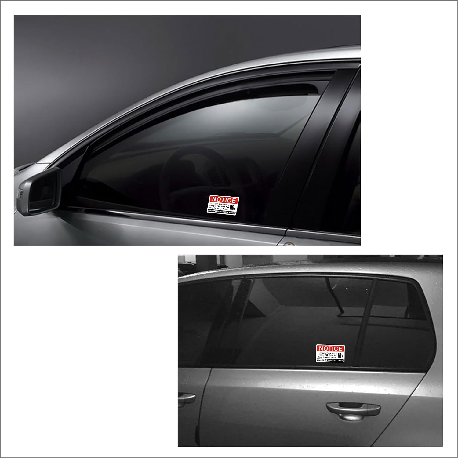 SET DE 6 STICKERS PARA VEHÍCULO LEMBANG AVISO DE GRABACIÓN AUDIO Y VIDEO ROJO 3.3X2 IN - 4