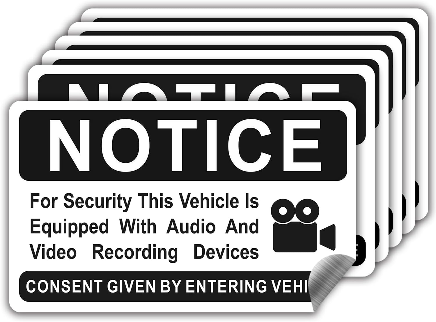 SET DE 6 STICKERS PARA VEHÍCULO LEMBANG AVISO DE GRABACIÓN AUDIO Y VIDEO 8.4X5 CM NEGRO - 1