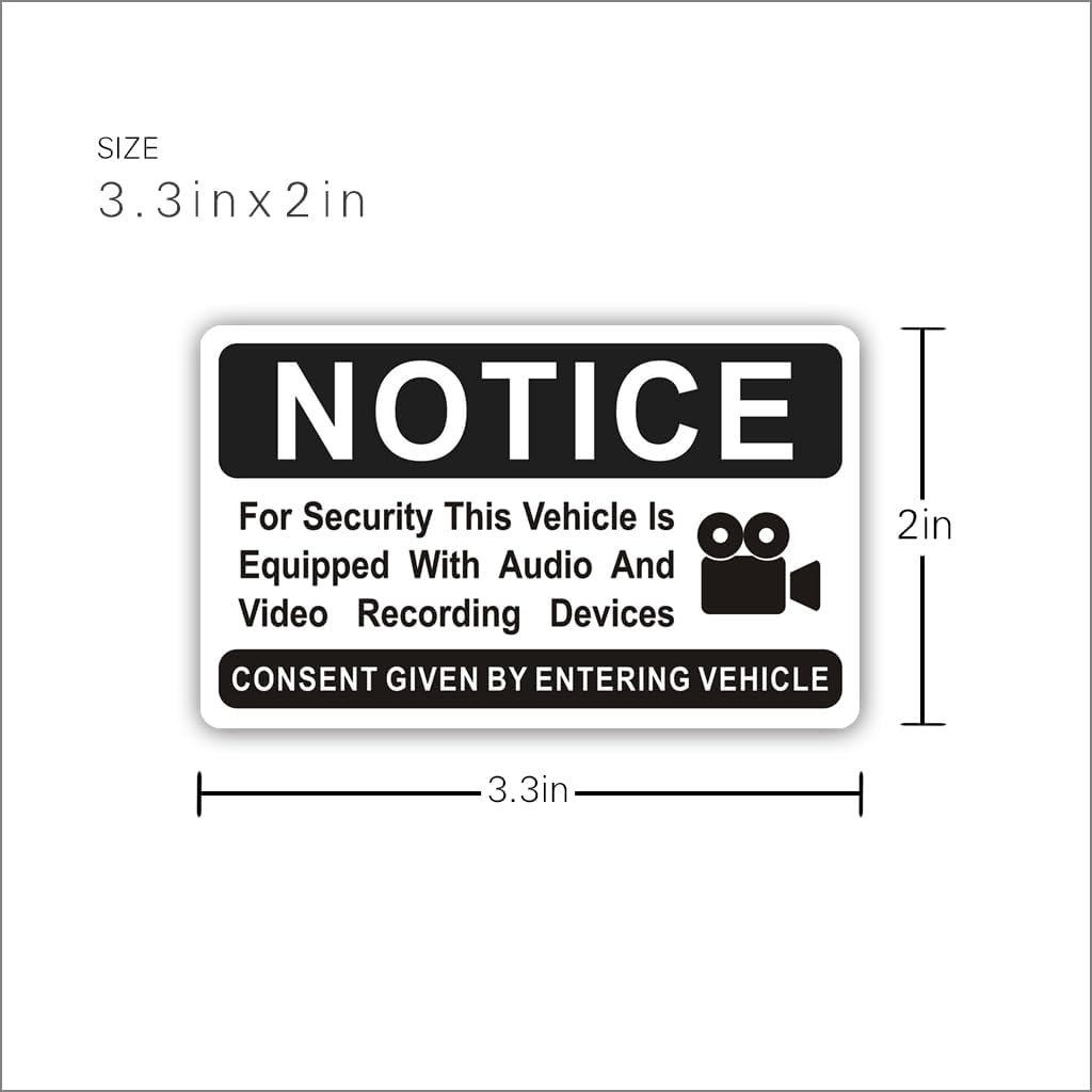 SET DE 6 STICKERS PARA VEHÍCULO LEMBANG AVISO DE GRABACIÓN AUDIO Y VIDEO 8.4X5 CM NEGRO - 3