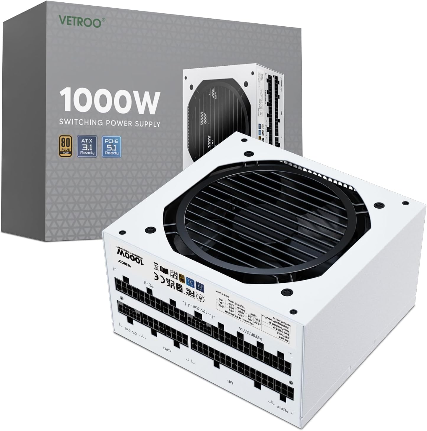 FUENTE DE PODER VETROO 1000W ATX 3.1 Y DUAL PCIE 5.1 - 1