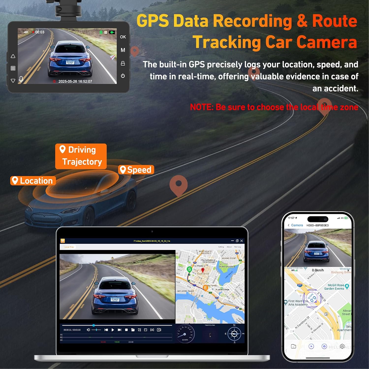 CÁMARA PARA AUTO BIUONE 4K CON AI (ADAS), WIFI 5.8G Y GPS INTEGRADO - 3