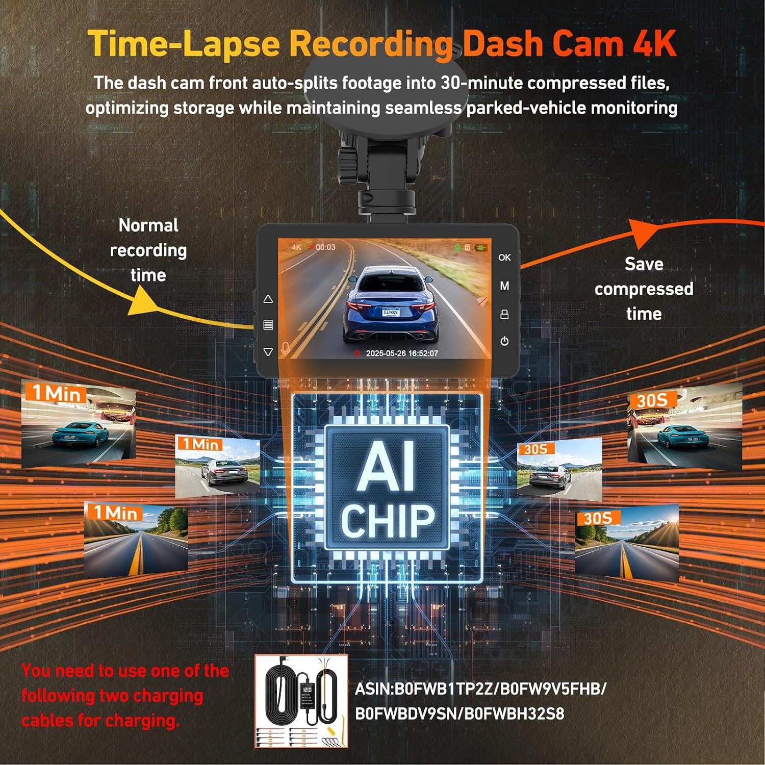 CÁMARA PARA AUTO BIUONE 4K CON AI (ADAS), WIFI 5.8G Y GPS INTEGRADO - 5