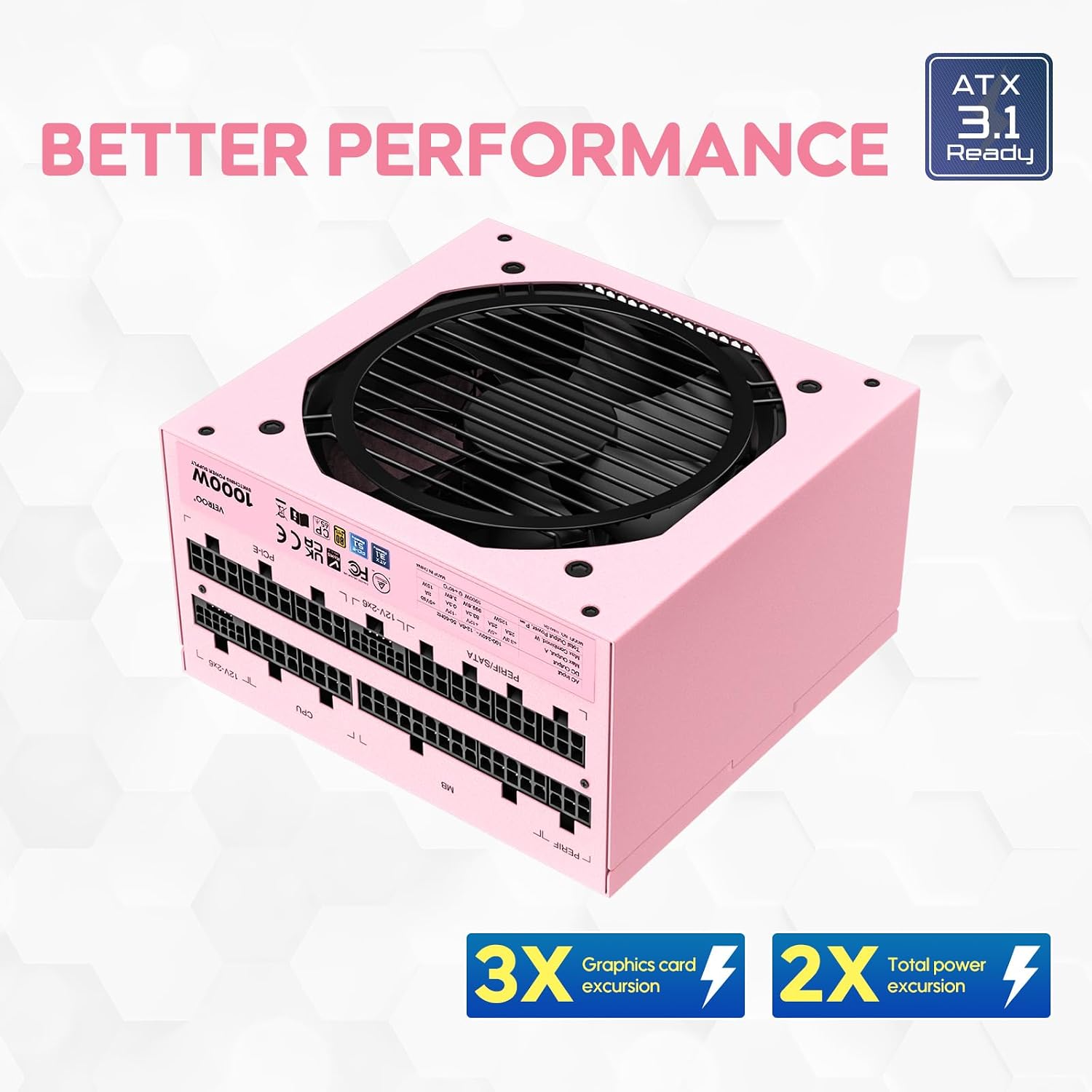 FUENTE DE PODER VETROO 1000W PINK ATX 3.1 Y DUAL PCIE 5.1 - 4