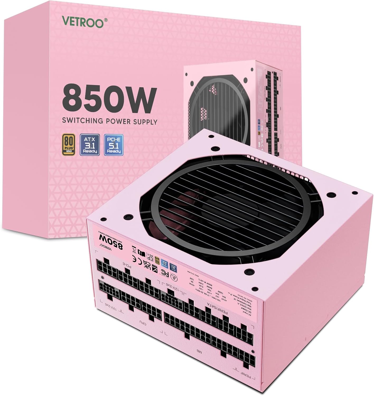 FUENTE DE PODER VETROO 850W PINK ATX 3.1 PCIE 5.1 - 1