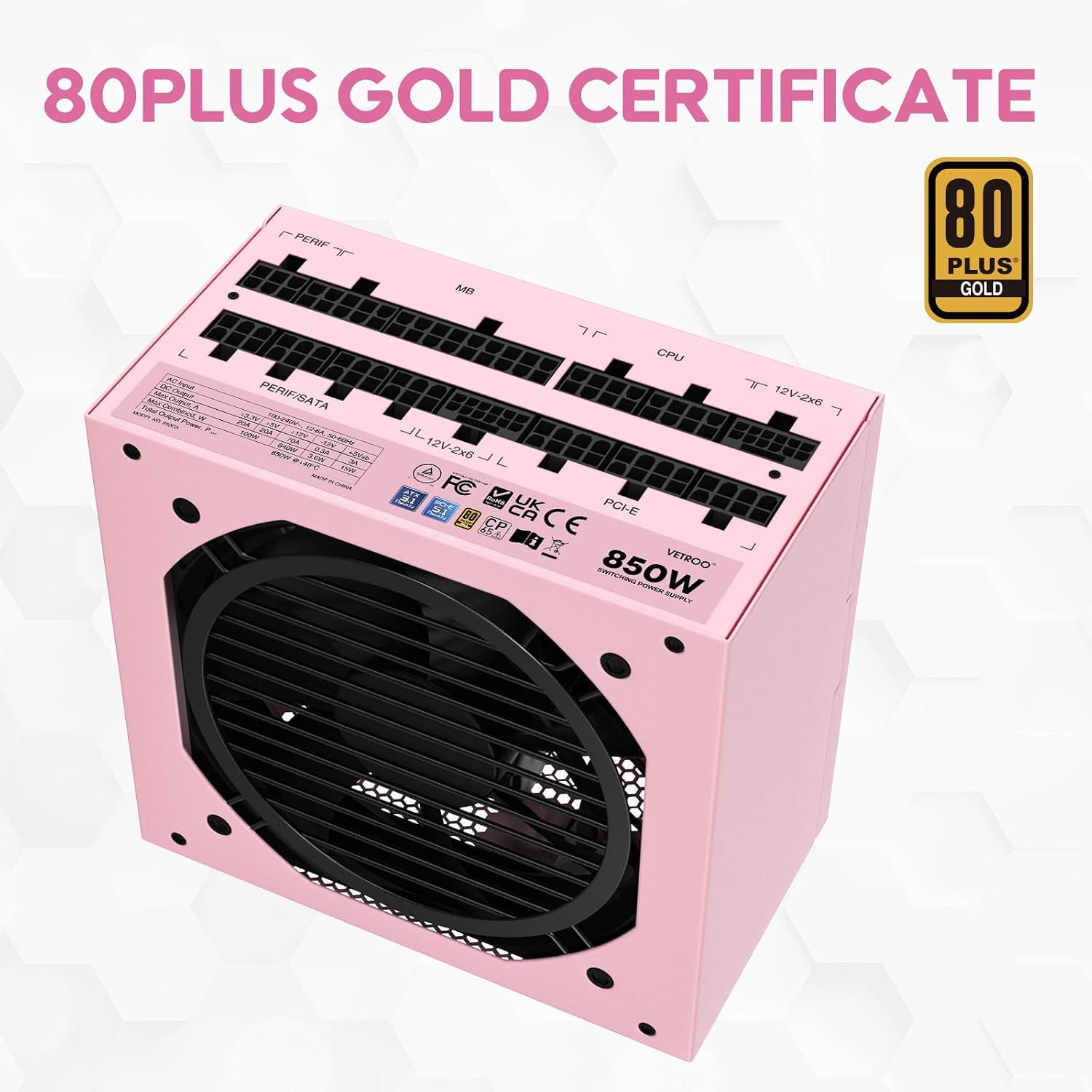 FUENTE DE PODER VETROO 850W PINK ATX 3.1 PCIE 5.1 - 5