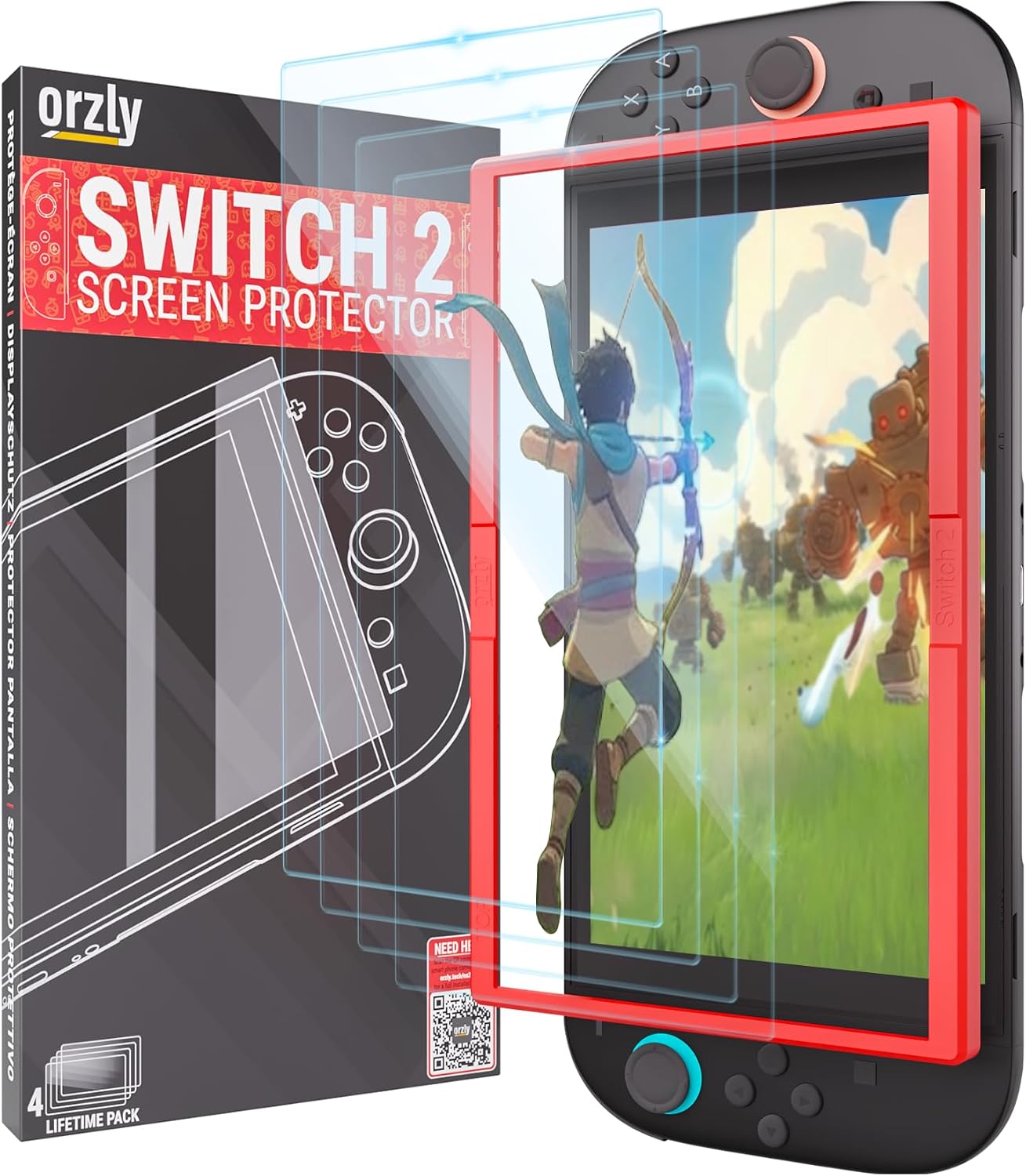 PROTECTOR DE PANTALLA DE VIDRIO TEMPLADO ORZLY PARA NINTENDO SWITCH 2 7.9 PULGADAS 4 UNIDADES - 1