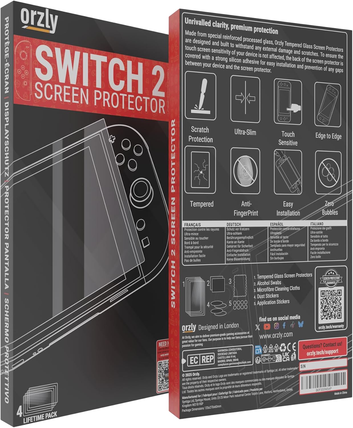 PROTECTOR DE PANTALLA DE VIDRIO TEMPLADO ORZLY PARA NINTENDO SWITCH 2 7.9 PULGADAS 4 UNIDADES - 3