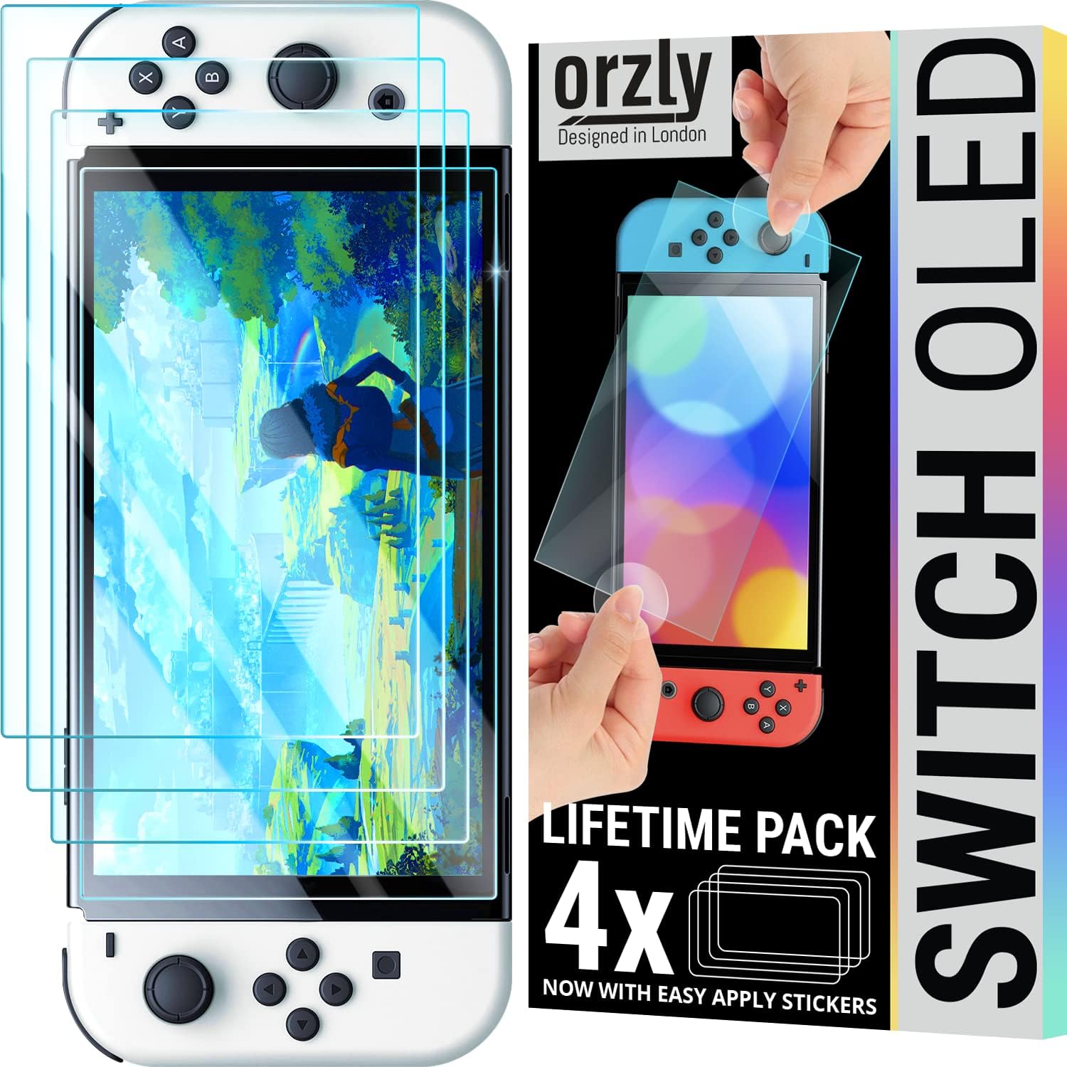 PROTECTOR DE PANTALLA DE VIDRIO TEMPLADO ORZLY PARA NINTENDO SWITCH OLED 2024 PACK 4 - 1