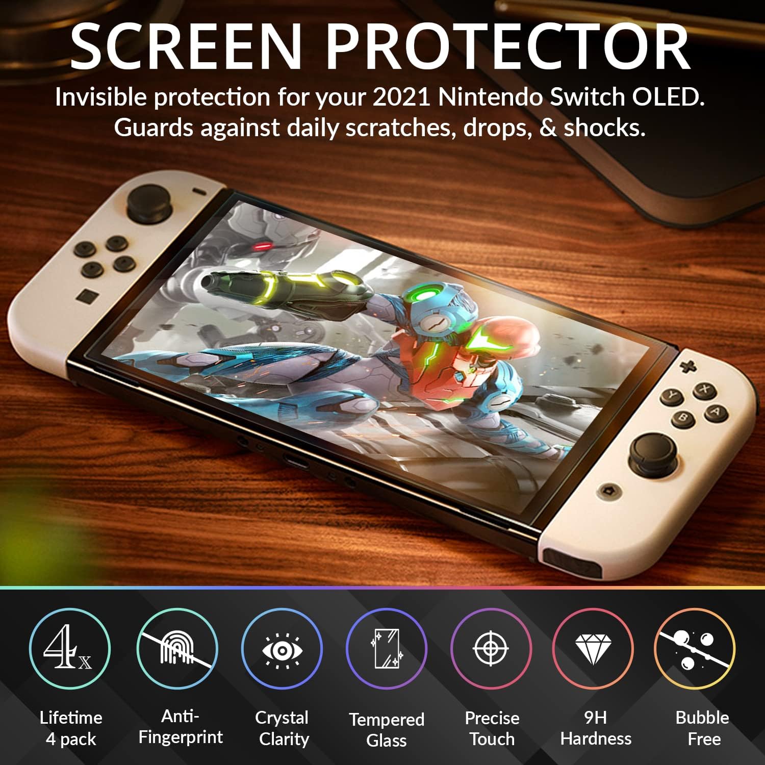 PROTECTOR DE PANTALLA DE VIDRIO TEMPLADO ORZLY PARA NINTENDO SWITCH OLED 2024 PACK 4 - 2