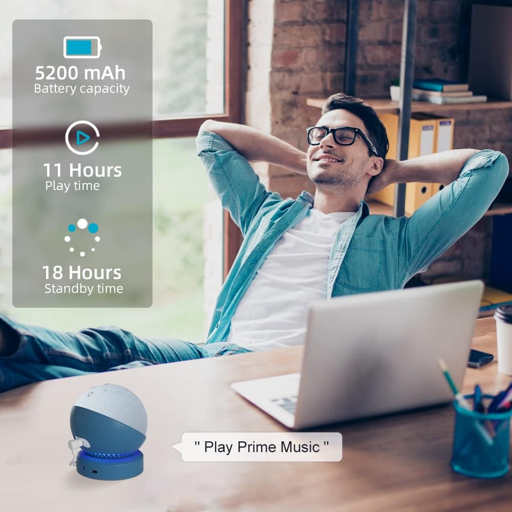 BASE CON BATERÍA PARA ECHO DOT 5TA Y 4TA GENERACIÓN Y HOMEPOD MINI AZUL - 3