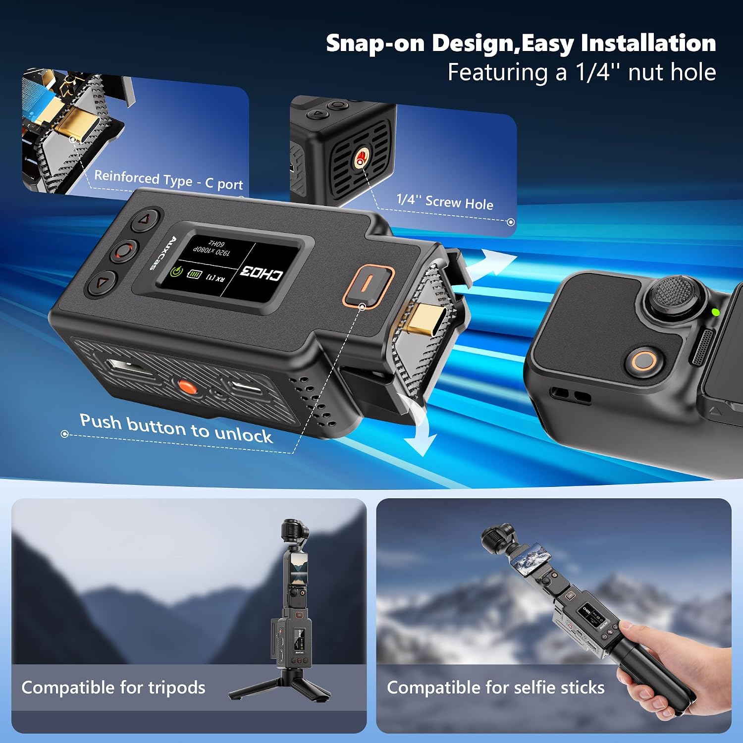 TRANSMISOR HDMI INALÁMBRICO AUXCAS PARA DJI POCKET 3/4, ACTION E INSTA360 - 3