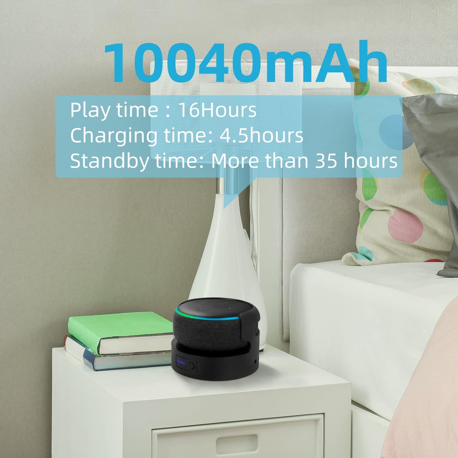 BASE BATERÍA PORTÁTIL LIBOER PARA ECHO DOT 3RA GEN Y GOOGLE NEST MINI 2 10400MAH - 3