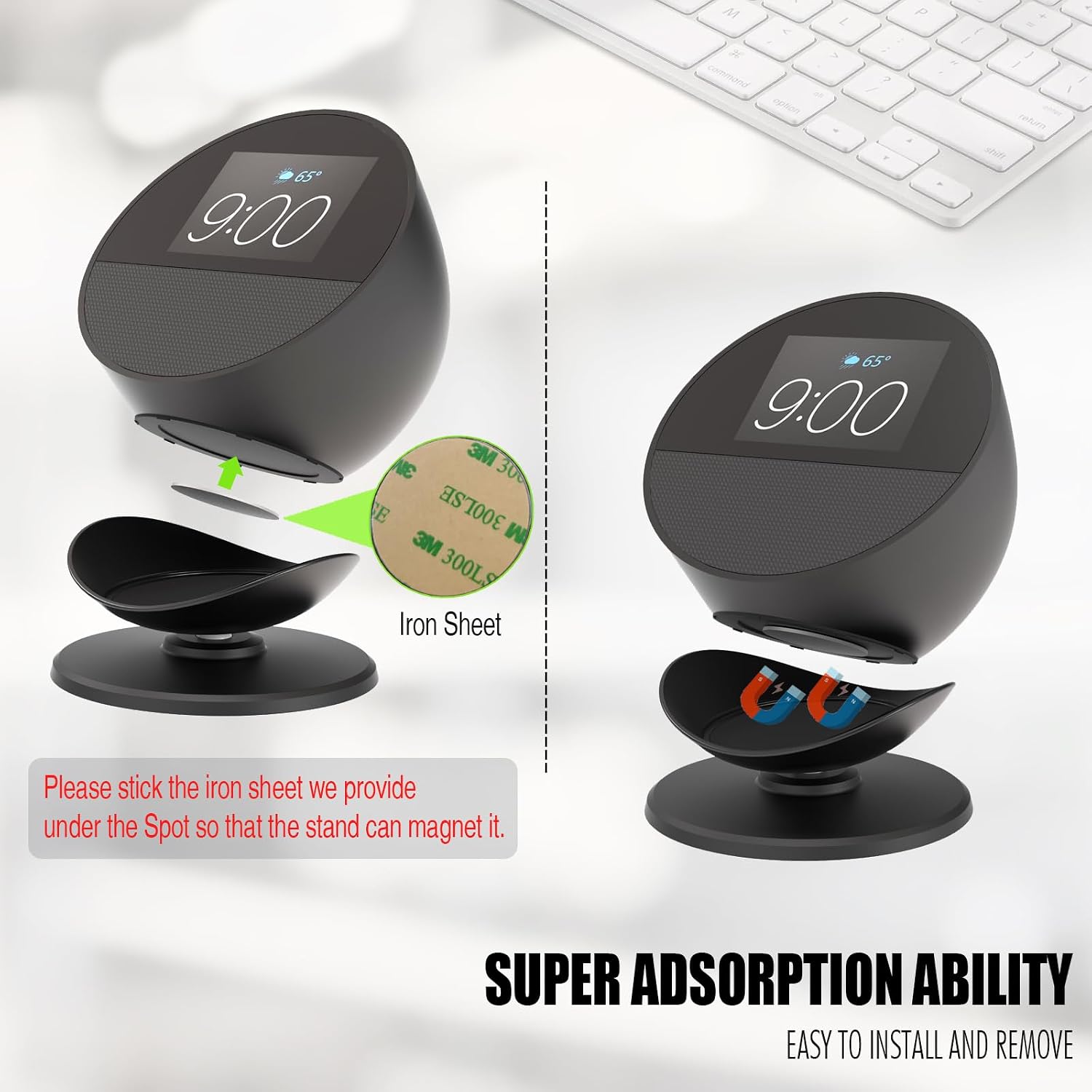 SOPORTE AJUSTABLE MAGNÉTICO PARA ESCRITORIO HEYMOONTONG PARA SPOT Y HOMEPOD MINI NEGRO - 3