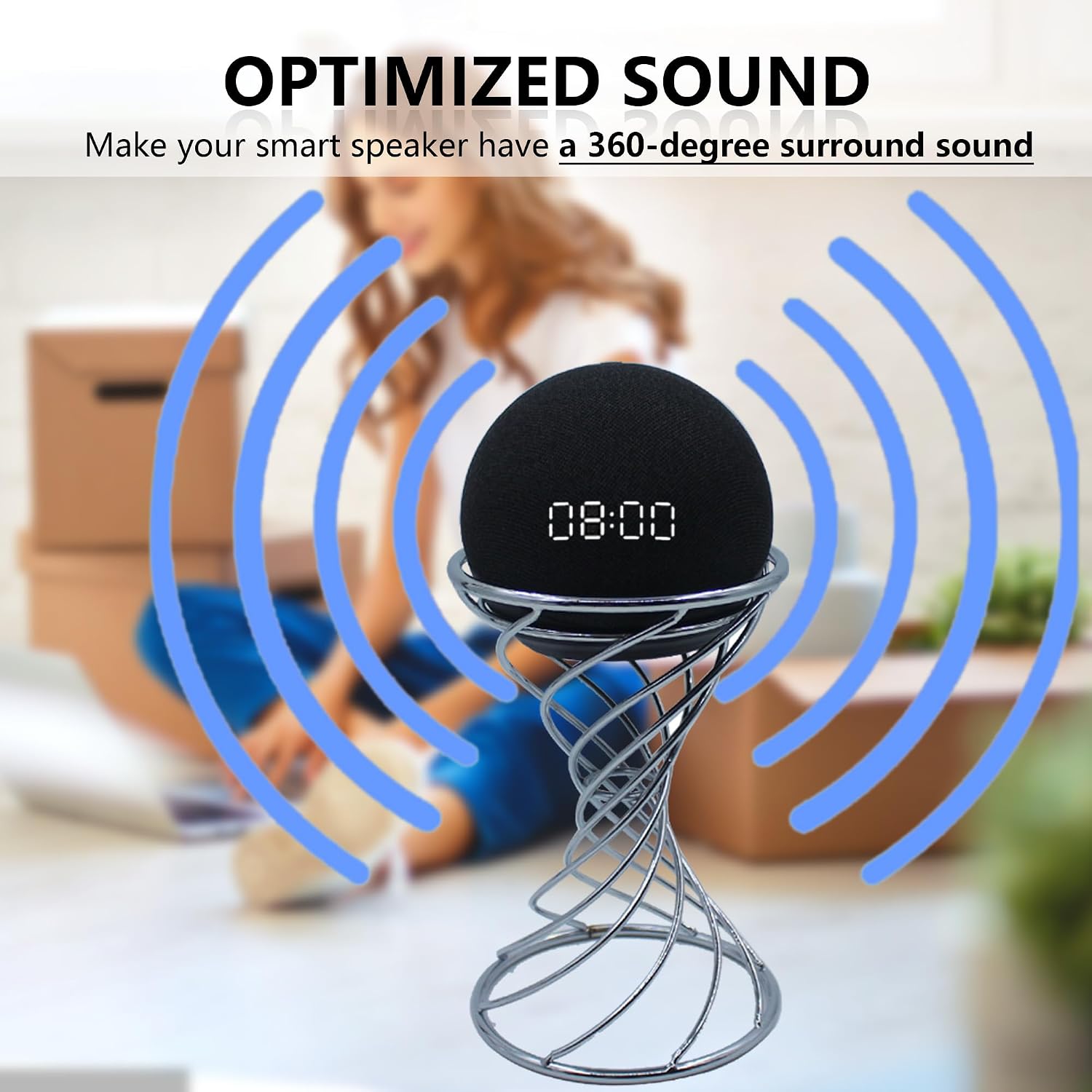 SOPORTE PARA PARLANTES DUTIPLUS SMART SPEAKER TABLE STAND PARA ECHO DOT 5TA/4TA/3RA/2DA GEN, ECHO 4TA/3RA/2DA GEN, ECHO GLOW - 5
