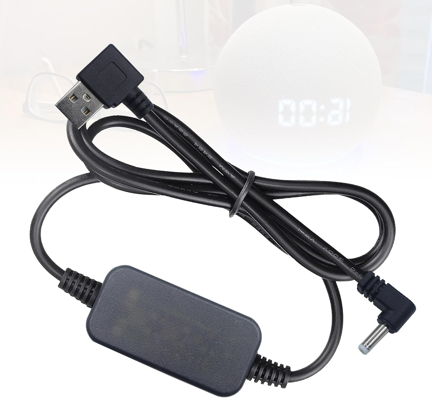 CABLE ADAPTADOR CARGADOR USB A A DC PARA ECHO DOT 3RA/4TA/5TA GEN Y ECHO SPOT NEGRO - 1