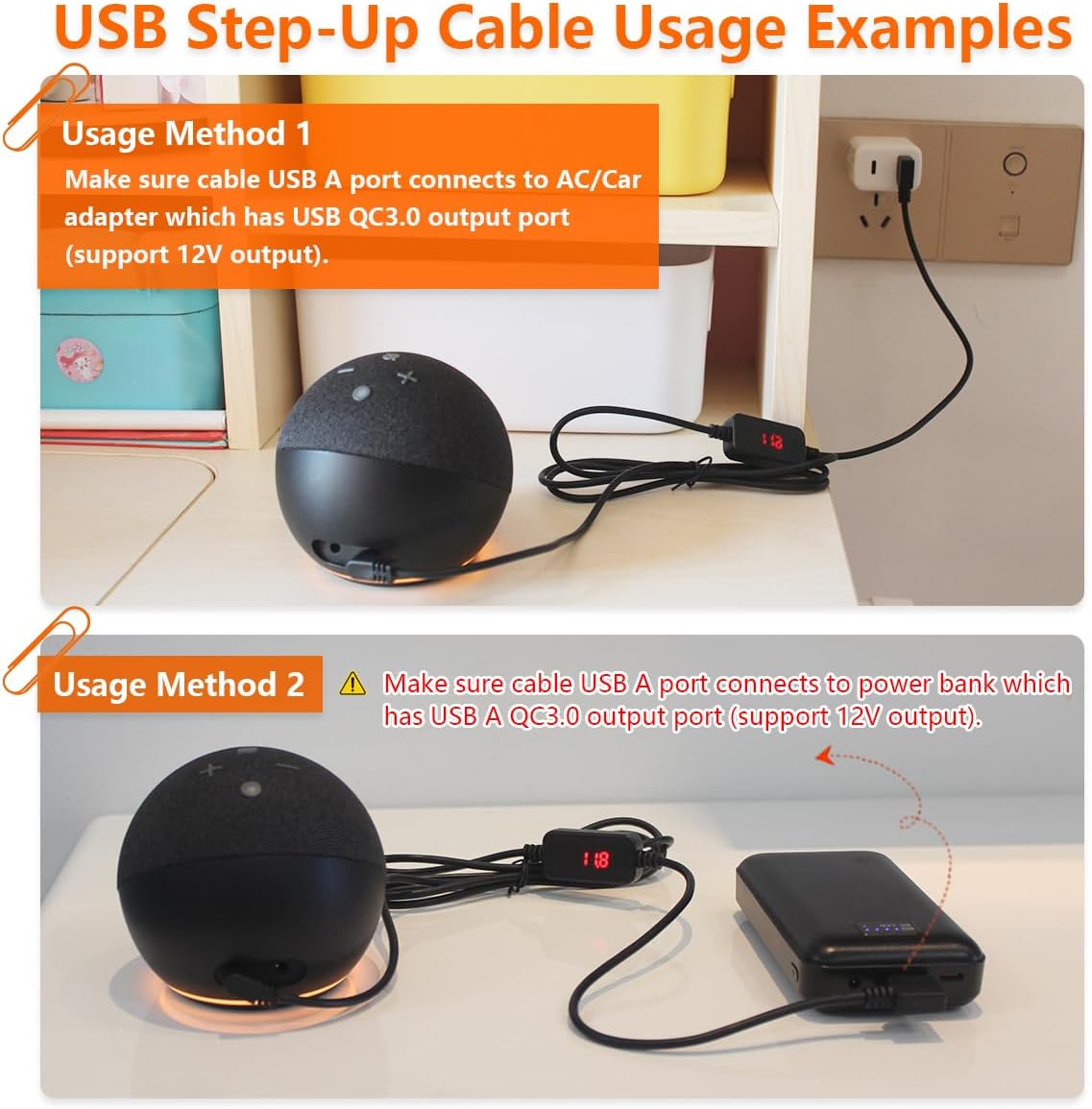 CABLE ADAPTADOR CARGADOR USB A A DC PARA ECHO DOT 3RA/4TA/5TA GEN Y ECHO SPOT NEGRO - 2