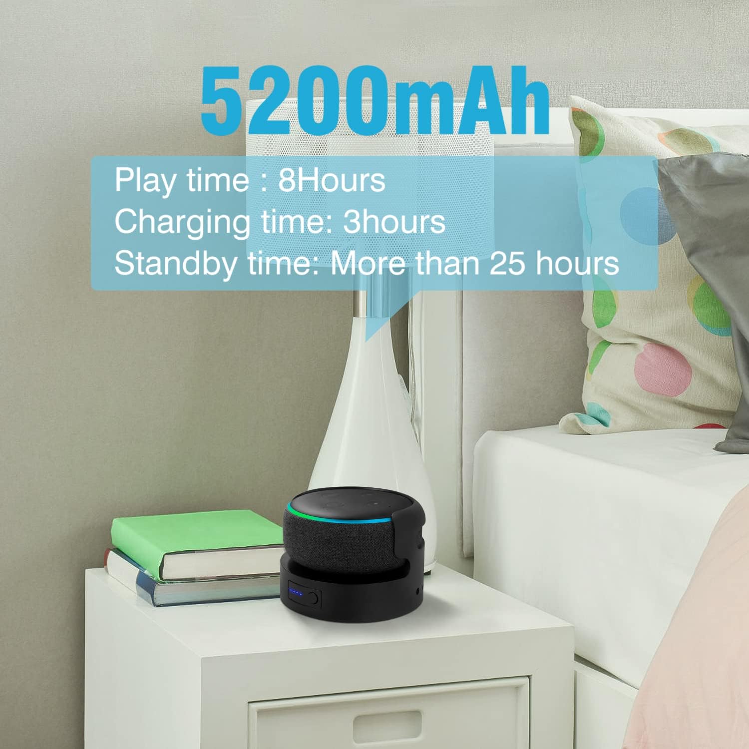 BASE CON BATERÍA PARA ECHO DOT 3RA GEN LIBOER 5200MAH NEGRA - 3