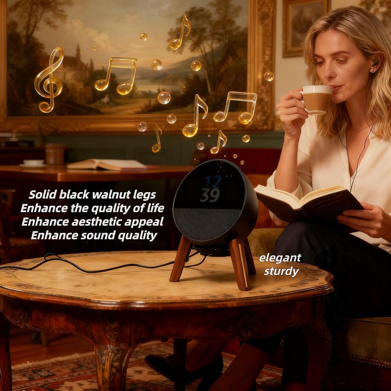 SOPORTE DE ESCRITORIO PARA PARLANTES ALLOERY BLACK WALNUT CON TIRA METÁLICA - 3