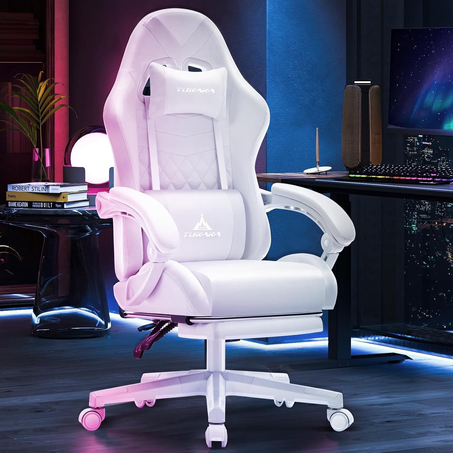 SILLA DE OFICINA TUKAKA GAMING BLANCA CON MASAJE Y REPOSAPIÉS - 2