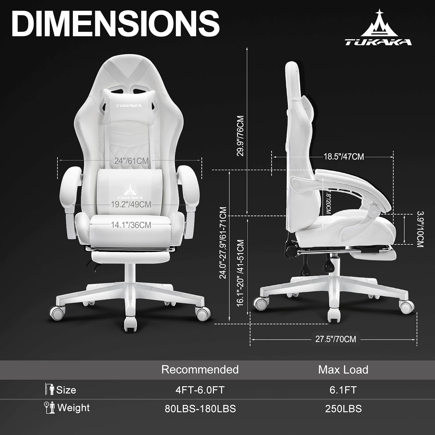 SILLA DE OFICINA TUKAKA GAMING BLANCA CON MASAJE Y REPOSAPIÉS - 3