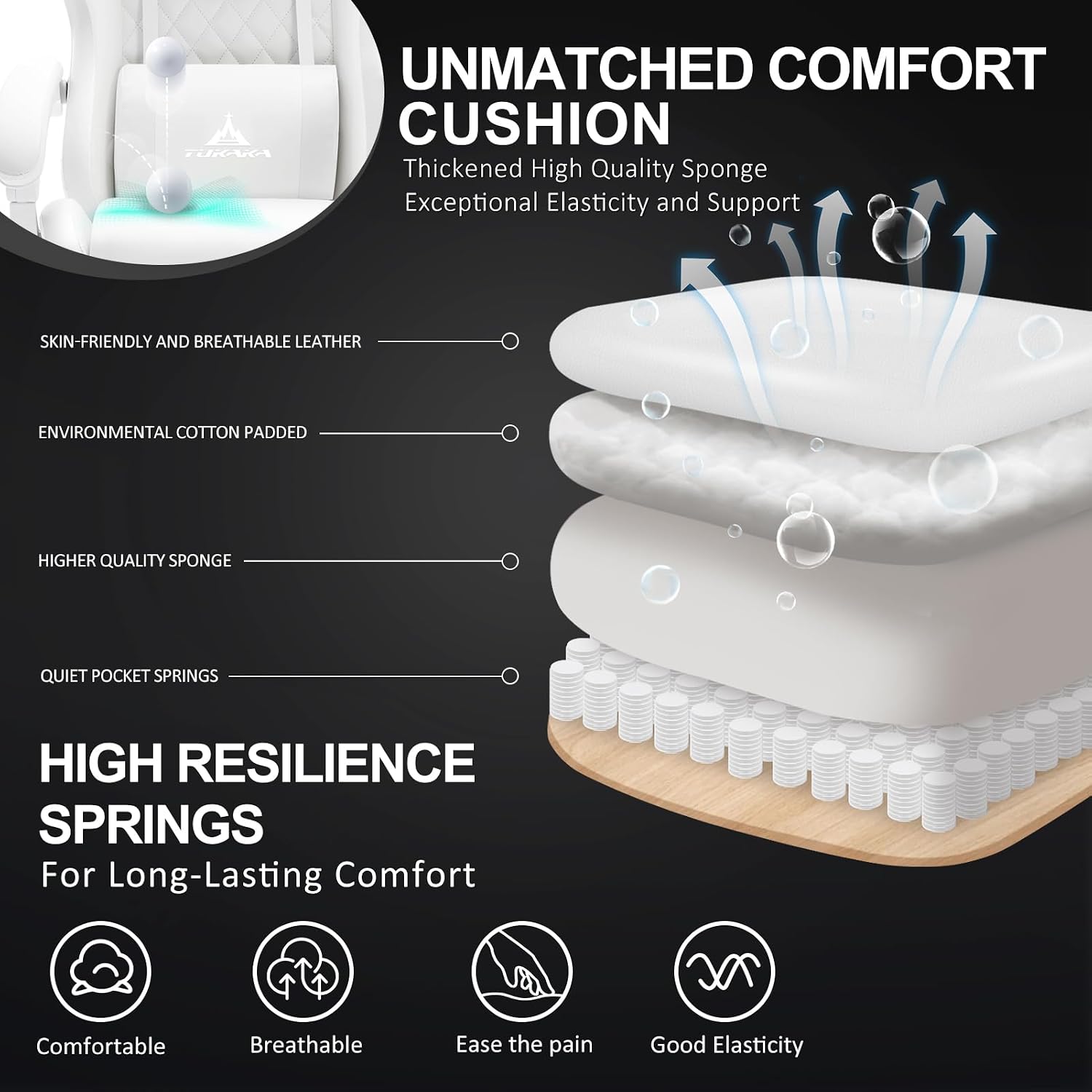 SILLA DE OFICINA TUKAKA GAMING BLANCA CON MASAJE Y REPOSAPIÉS - 4