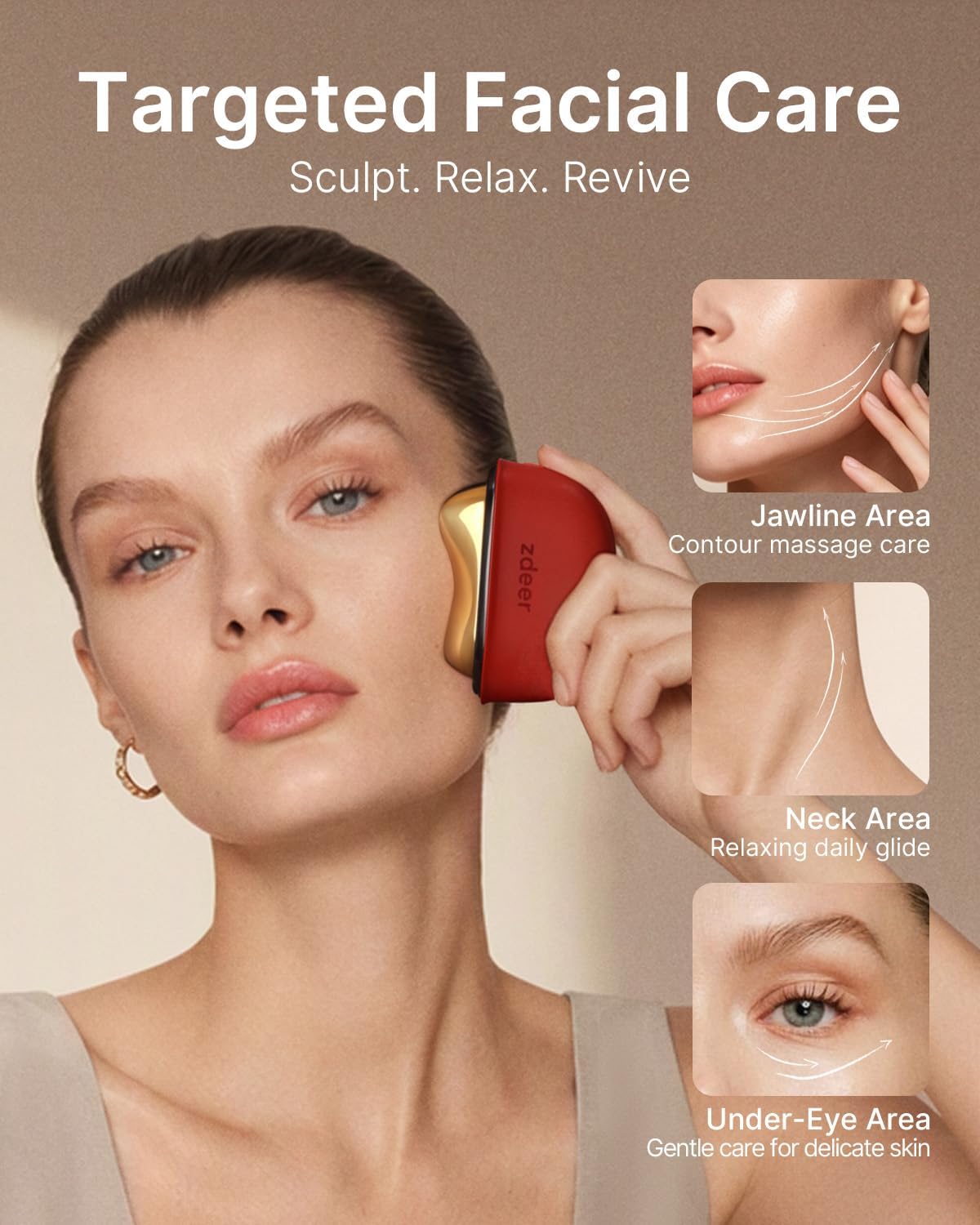 KIT DE MASAJE FACIAL ELÉCTRICO ZDEER PRO GUA SHA CON LUZ ROJA, ROJO - 5
