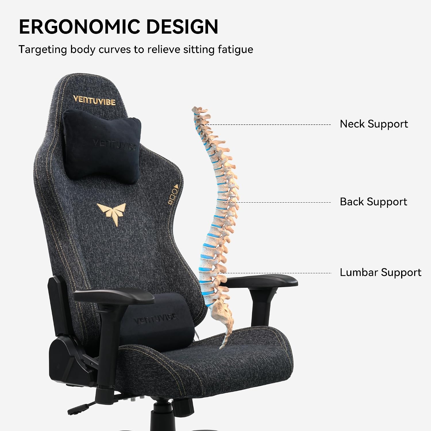 SILLA DE OFICINA VENTUVIBE GAMING CON REPOSABRAZOS 4D AJUSTABLES Y RESPALDO RECLINABLE 170° - 4