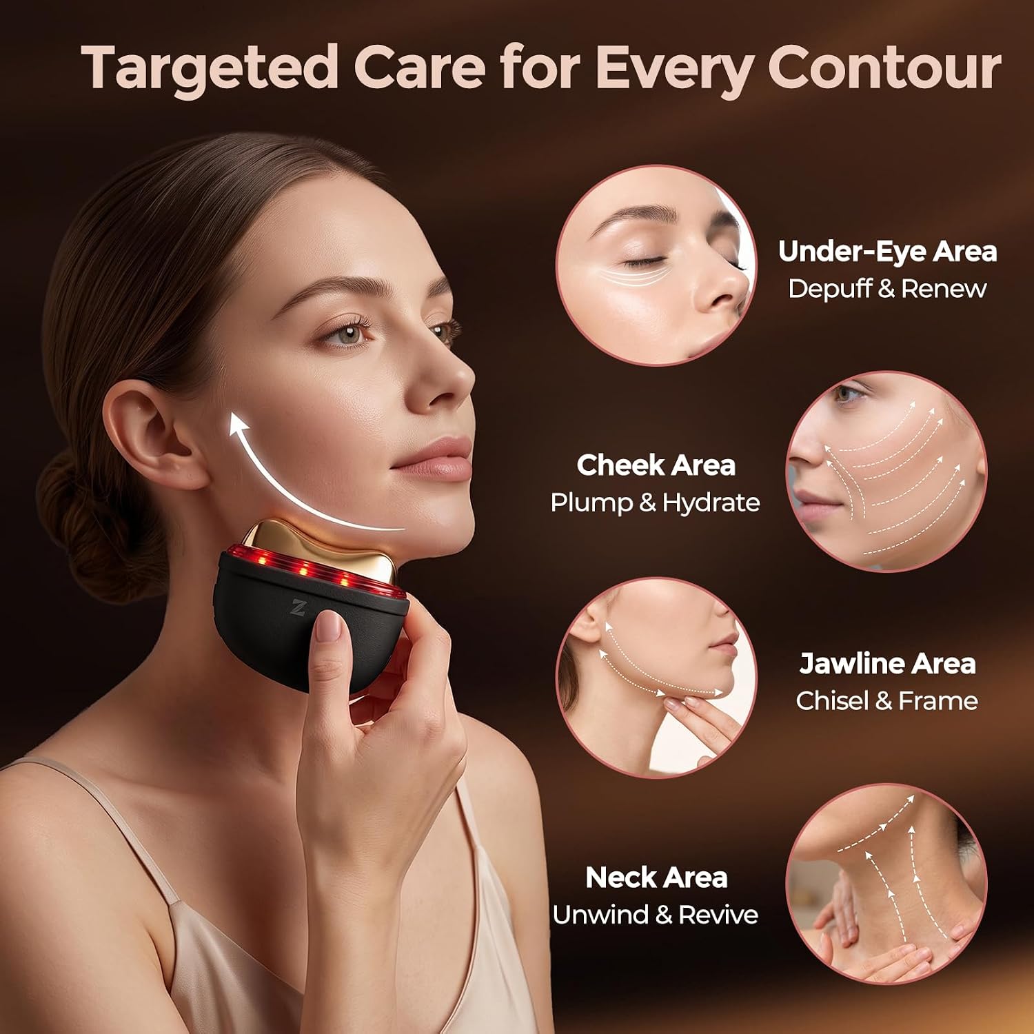 MASAJEADOR FACIAL ELÉCTRICO ZSP GUA SHA CON LUZ ROJA Y CALOR NEGRO - 2