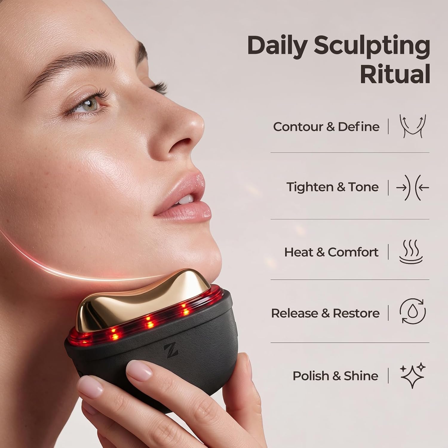 MASAJEADOR FACIAL ELÉCTRICO ZSP GUA SHA CON LUZ ROJA Y CALOR NEGRO - 4