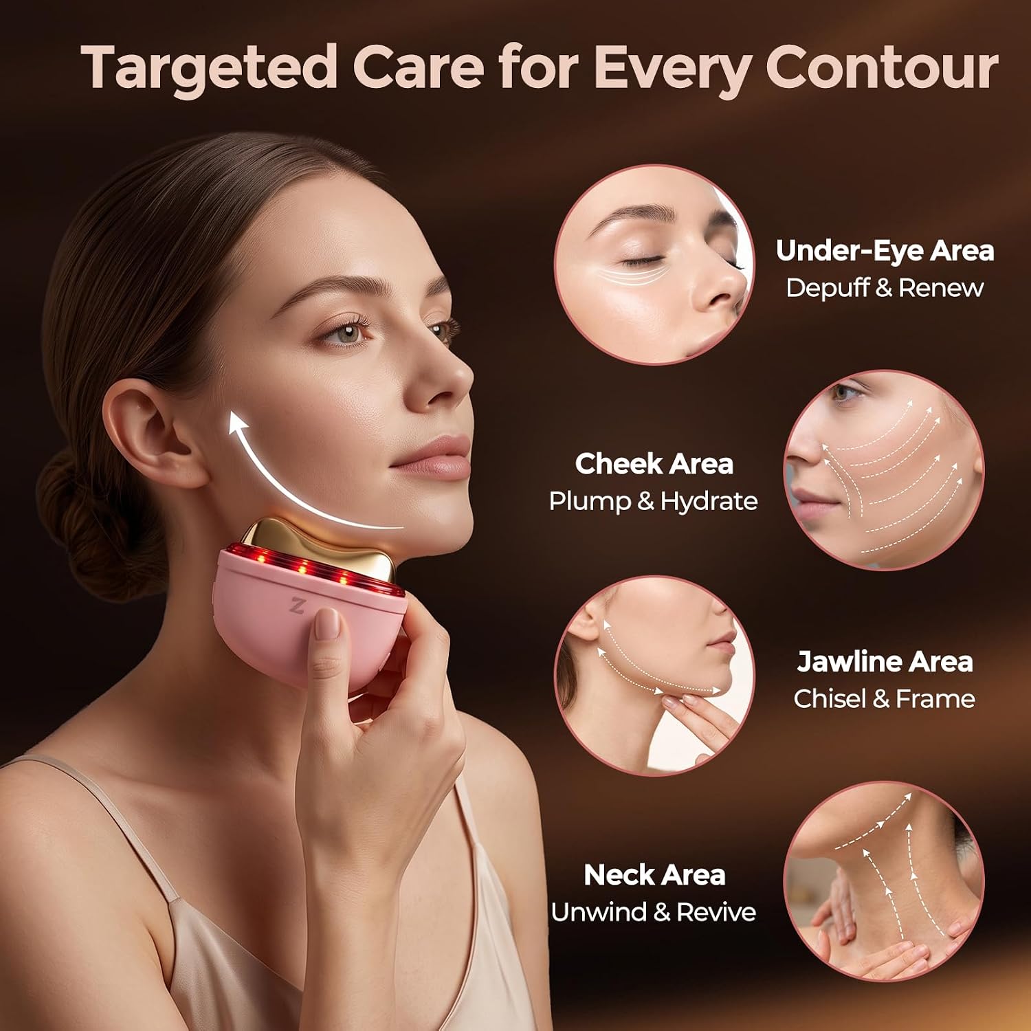 MASAJEADOR FACIAL ELÉCTRICO ZSP GUA SHA CON LUZ ROJA Y CALOR COLOR ROSA - 2