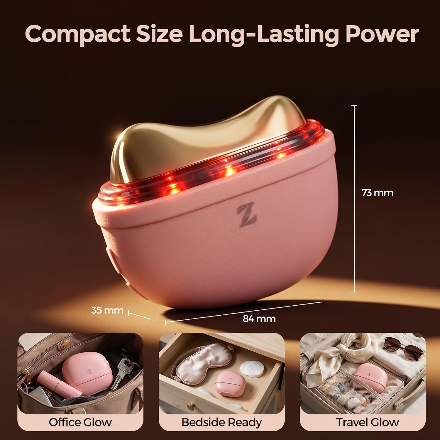 MASAJEADOR FACIAL ELÉCTRICO ZSP GUA SHA CON LUZ ROJA Y CALOR COLOR ROSA - 3